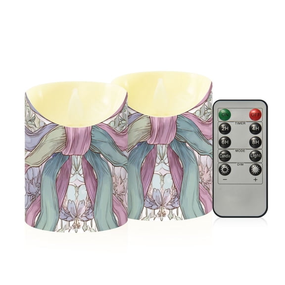 Dragonfly Around Big Bows Flowers Flickering Flameless Candles with Remote Timer Battery Operated LED Tealight Set of 2 S