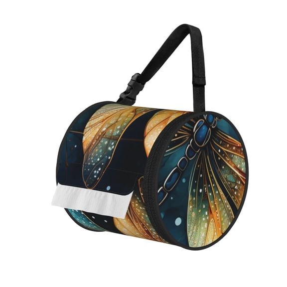 Dragonfly Art Dragonflies Painting Starry Sky Portable Cylinder Toilet Paper Holder Tissue Dispenser Hanging Storage Bag with Strap