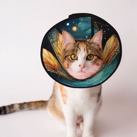Dragonfly Art Dragonflies Painting Starry Sky Soft Pet Recovery Collar for Cats Small Dogs, Protective Elizabeth Collar for Post-Surgery, Anti-Lick & Anti-Scratch