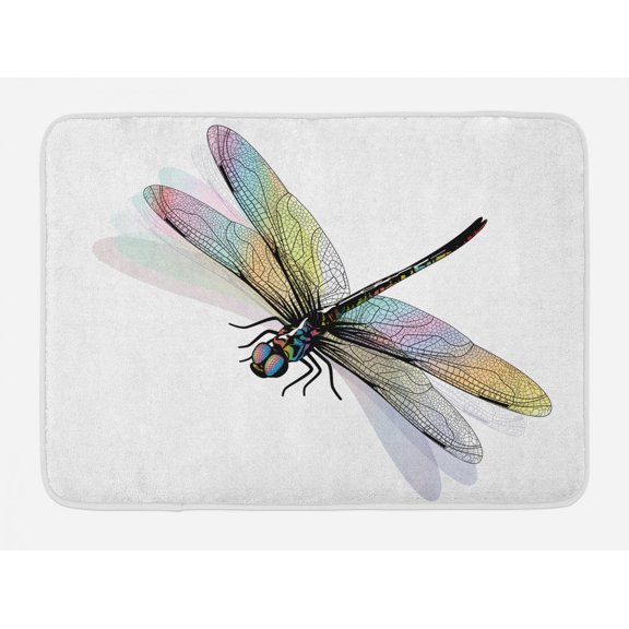 Dragonfly Bath Mat, Shady Dragonfly Pattern with Ornate Lace Style Spiritual Beauty Wings Design, Non-Slip Plush Mat Bathroom Kitchen Laundry Room Decor, 29.5 X 17.5 Inches, Multicolor, Ambesonne