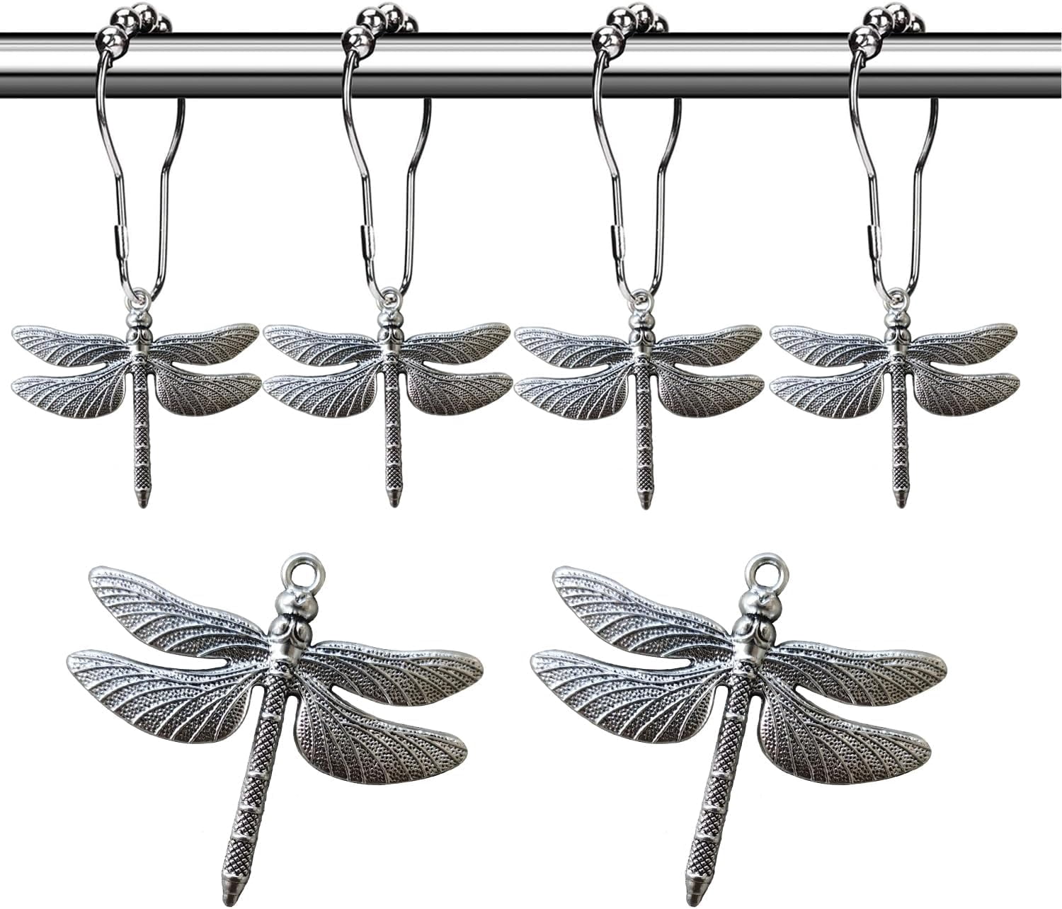 Dragonfly Bathroom Shower Curtain Hooks - Rust Proof Shower Curain Rings,Decorative Bathroom Accessories Set, Natural Forest Garden Country Farm Theme Bathroom Decor, 12PCS