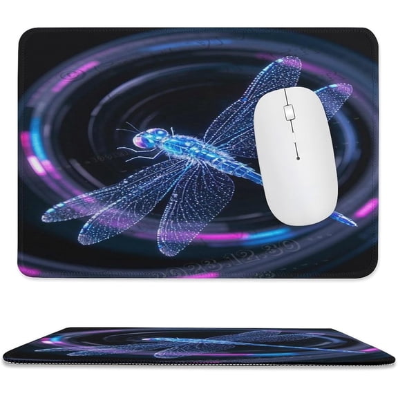 Dragonfly with Black Background Mouse Pad 8x10 in Size, Stitched Edges Computer Mouse Pad with Smooth Cloth Surface, Beautiful Dragonfly on Black Background Artwork for Office Desk Accessories