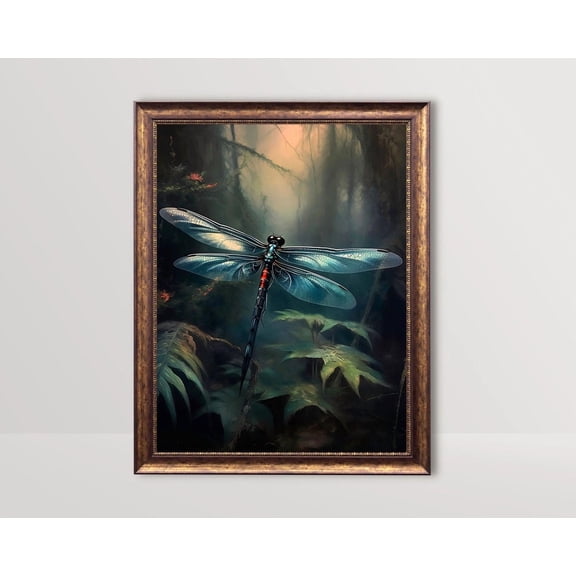Dragonfly, Black Botanical Print, Vintage , Insect Bug Art Gift, Dark Cottagecore Decor, Nature Moody Wall Art Poster, Unframed Poster Size 16x24