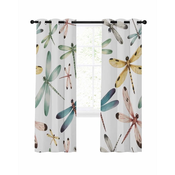 Dragonfly Blackout Curtains for Bedroom Living Room, Watercolor Colorful Wings Flying 39 In Long Thermal Insulated Room Darkening Drapes Grommet Window Treatments, 27.5 x 39 In