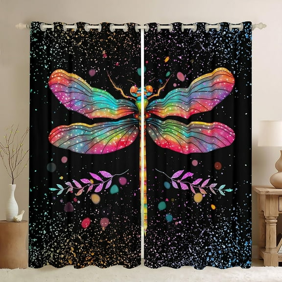 Dragonfly Blackout Curtains for Kids Girls Window Drapes Bohemian Rustic Art Print Curtain Decor for Living Room Darkening Grommet Window Drapes 2 Panel Set-42"W x 63"L (Pack of 2)