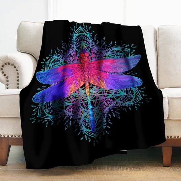 Dragonfly Blanket Gifts for Men Women Girls Decor for Home Bedroom Living Room Birthday Couch, Soft Comfy Lightweight Throw Blankets Black Purple Twin 60"x80"