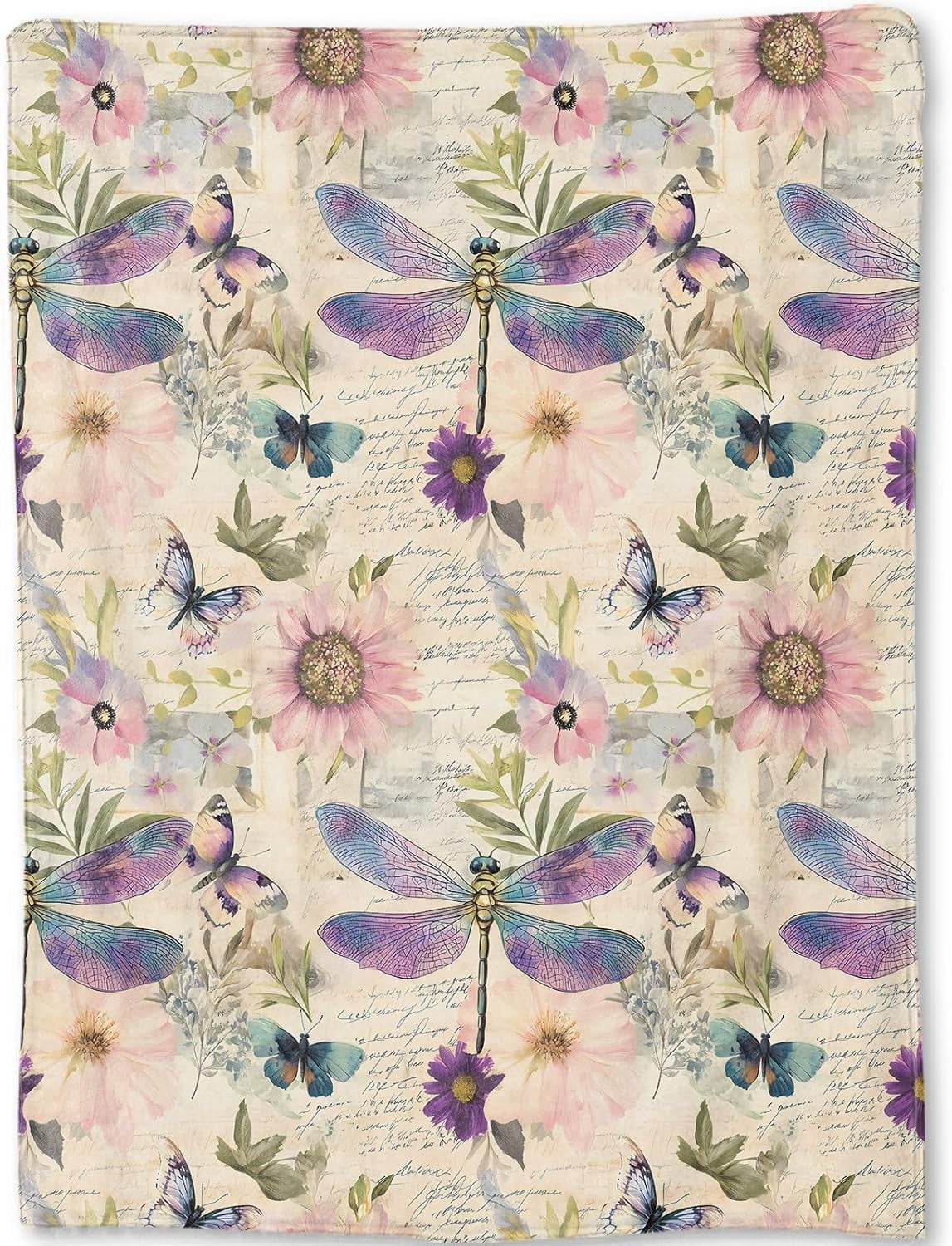 Dragonfly Blanket - Retro Butterfly Floral Pastel Fleece Throw,Gifts for Users Women, Soft & Warm,Lightweight, for Modern Rustic Boho Decor, Nature Lovers, and Room Home Accents 60x80in