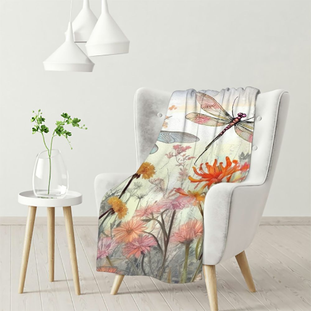 Dragonfly Blanket Retro Insect Dragonflies Flower Tree Branch Leaves