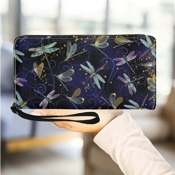 Dragonfly Blue Leather Wallets for Women Female Multifunction Card Holder Cash Holder for Girls My Bag Long