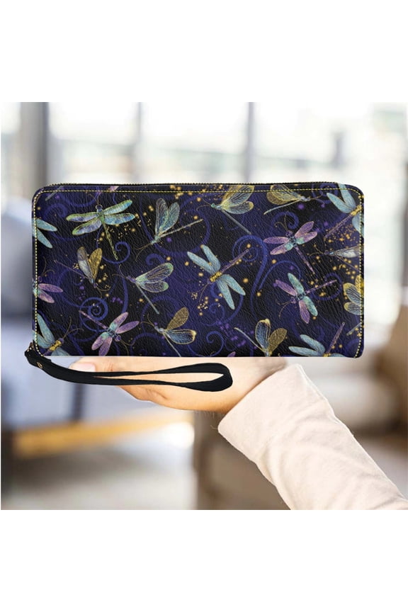 Dragonfly Blue Leather Wallets for Women Female Multifunction Card Holder Cash Holder for Girls My Bag Long