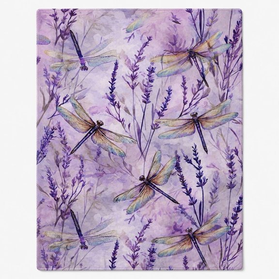 Dragonfly Botanical Fleece Blanket, Polyester Fleece Throw, 30X40IN-60X80IN