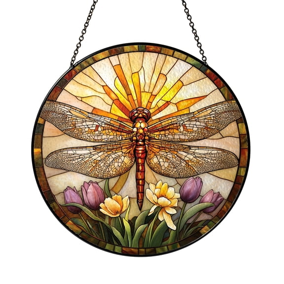 Dragonfly Botanical Stained Glass Suncatcher, Nature Window Decor, Thoughtful Birthday Gift