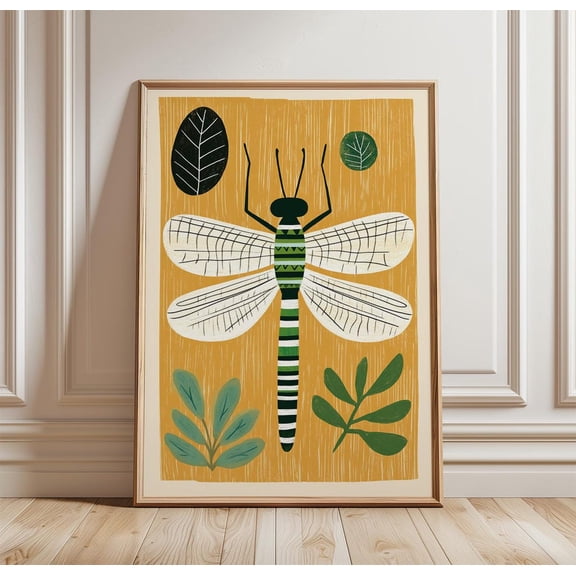 Dragonfly Botanical Wall Art Insect Illustration Modern Nature Decor, Stretched Canvas