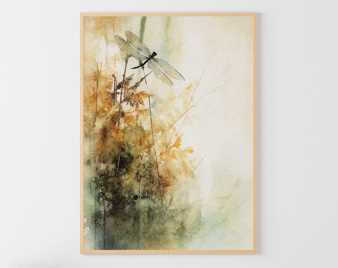 Dragonfly Botanical Wall Art Print, Nature Insect Floral Home Decor ...