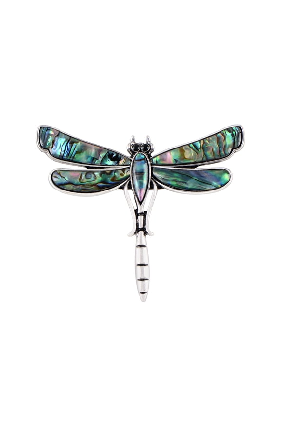 Dragonfly Brooch Retro Silver Tone Abalone Shell Versatile Brooch Pin Accessories, Green