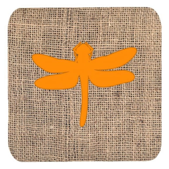 Dragonfly Burlap And Orange Foam Coasters - Set 4, 3.5 x 3.5 In.