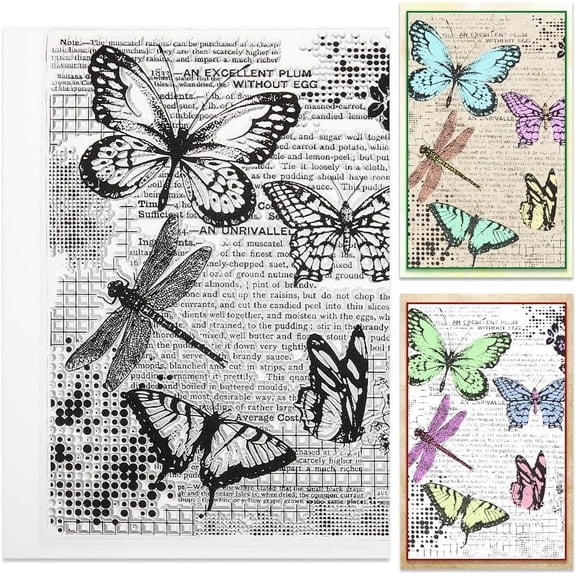 Dragonfly Butterfly Clear Rubber Stamp Text Vintage Transparent Silicone Seals Stamp Retro for Journaling Card Making DIY Scrapbooking Handmade Photo Album Notebook Decor