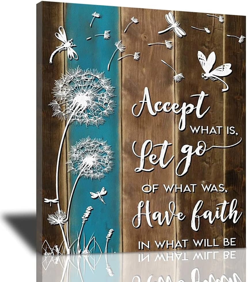 Dragonfly Canvas Wall Art Dandelion Accept What Is Quote Canvas Print For Wall Colorful Abstract Dragonfly Modern Artwork Poster Large Framed Wall Decor For Bedroom Bathoom Ready To Hang 16x20 Inches