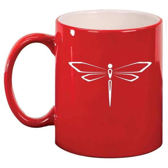Dragonfly Ceramic Coffee Mug Tea Cup Gift for Her, Him, Friend, Coworker, Wife, Husband (11oz Red)