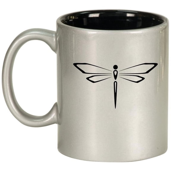Dragonfly Ceramic Coffee Mug Tea Cup Gift for Her, Him, Friend, Coworker, Wife, Husband (11oz Silver)