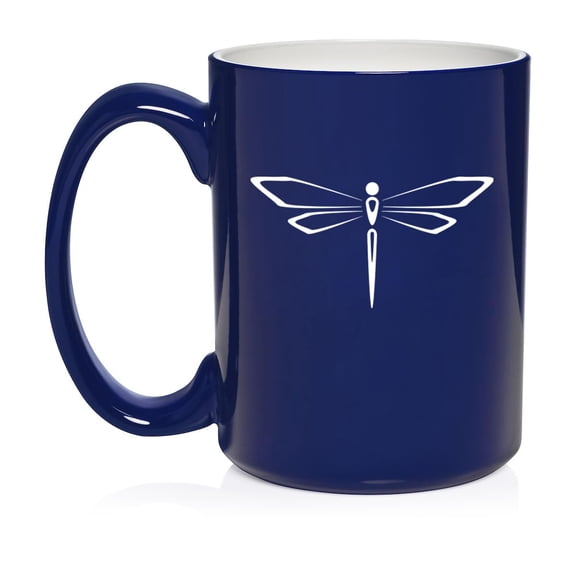 Dragonfly Ceramic Coffee Mug Tea Cup Gift for Her, Him, Friend, Coworker, Wife, Husband (15oz Blue)
