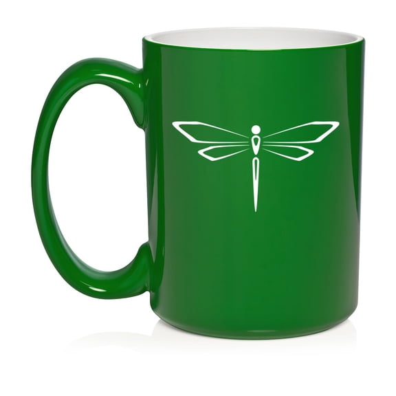 Dragonfly Ceramic Coffee Mug Tea Cup Gift for Her, Him, Friend, Coworker, Wife, Husband (15oz Green)