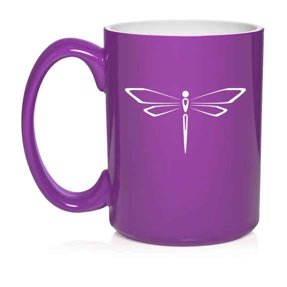 Dragonfly Ceramic Coffee Mug Tea Cup Gift for Her, Him, Friend, Coworker, Wife, Husband (15oz Purple)