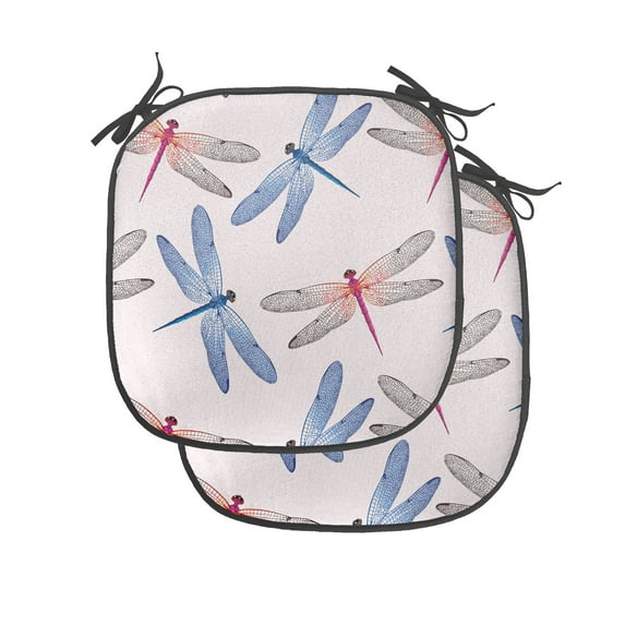 Dragonfly Chair Seating Cushion Set of 4, Dragonfly Forms High Detailed Ornate Irregular Macro Retro Simplistic Print, Seat Pads for Office with Anti-slip Backing, 16"x16", Pink Blue, by Ambesonne