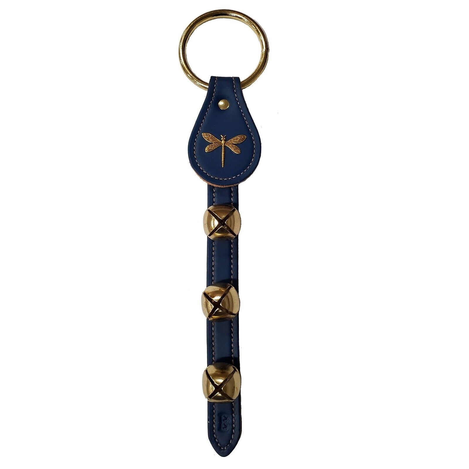 Dragonfly Charm Blue Leather Strap Sleigh Bell Door Hanger 12 In Made in USA