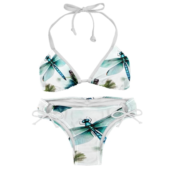 Dragonfly Chic One-Piece Swimsuits Bikini Set: Detachable Sponge, Adjustable Strap, Two-Pack, for Pools and Beaches