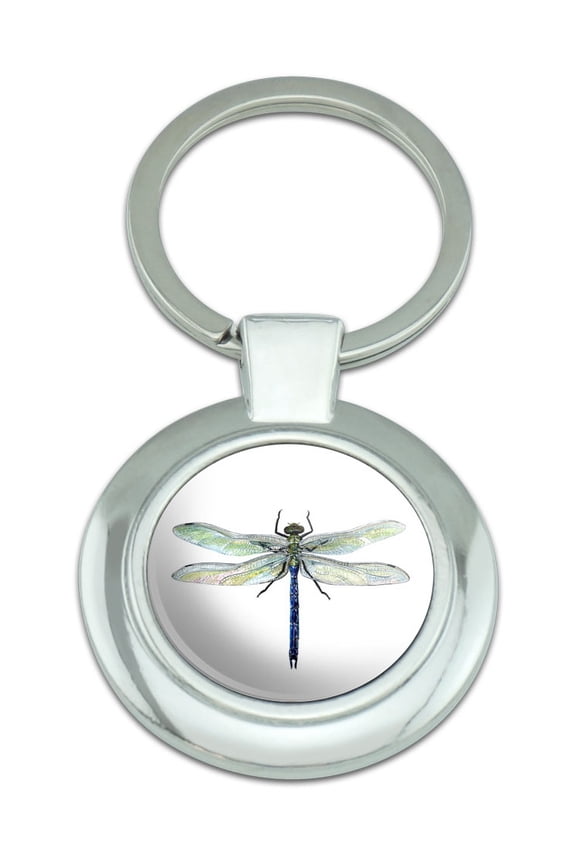 Dragonfly Classy Round Chrome Plated Metal Keychain