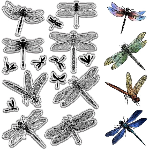 Dragonfly Clear Stamps Animal Rubber Stamps Reusable Background Postmark Transparent Silicone Stamp Seals for DIY Making
