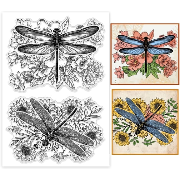Dragonfly Clear Stamps Flower Dragonfly Stamps Insect Seals Clear Stamps Plant Background Transparent Stamp for Card Making DIY Scrapbooking Photo Album Gift Paper Craft 6.2x4.3 Inch diy