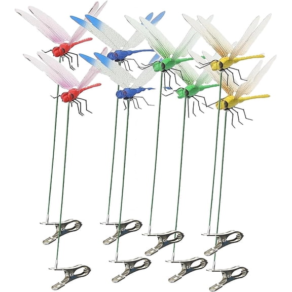 Dragonfly Clip,3D Emulation Outdoor Dragon Fly Decor Clip onFly Clips Realistic Garden Decoration for Bugs Fake Dragonfly Garden Stakes Gardening Decoration.(8 Pack)