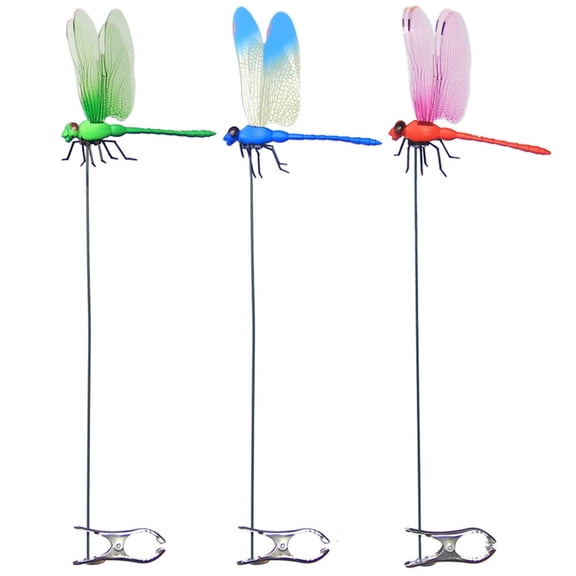 Dragonfly Clip Bug Repellent, Clip on Dragon Fly Waterproof ,Outdoor Fake Dragonfly Rod Clip , Garden Metal Dragonfly Clip, 3D Artificial Dragonfly Clip Garden Decor