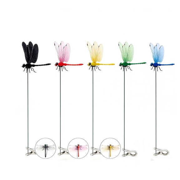 Dragonfly Clip,Fake Dragonflies, Humming Bird Stakes Fake, Plastics Dragonfly for Garden Stakes Decor Yard Ornaments for Indoor Outdoor 5PC