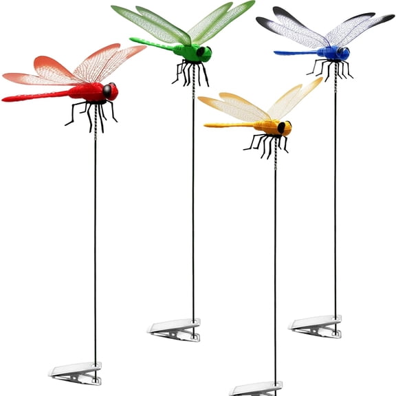 Dragonfly Clip on Hat, Dragonfly Garden Décor, Decorative Garden Stakes, 3D Fake Dragonflies the Deer or Horse Fly Nature Enemy to Scare Garden Fly for Indoor Outdoor Yard Patios Plants Flower(4Pcs)