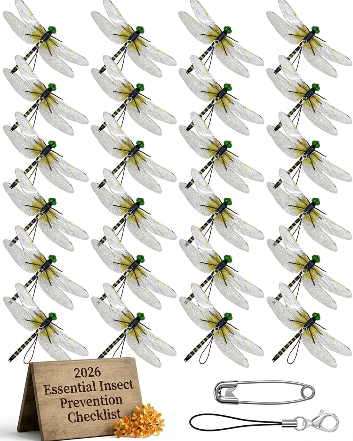 Dragonfly Clips for Bugs Repellent, 3D Artificial Dragon Fly, Lifelike Outdoor Hanging Ornament Garden Decor, Durable Fake to Keep Away Yard Ornaments Hat Golf Moving