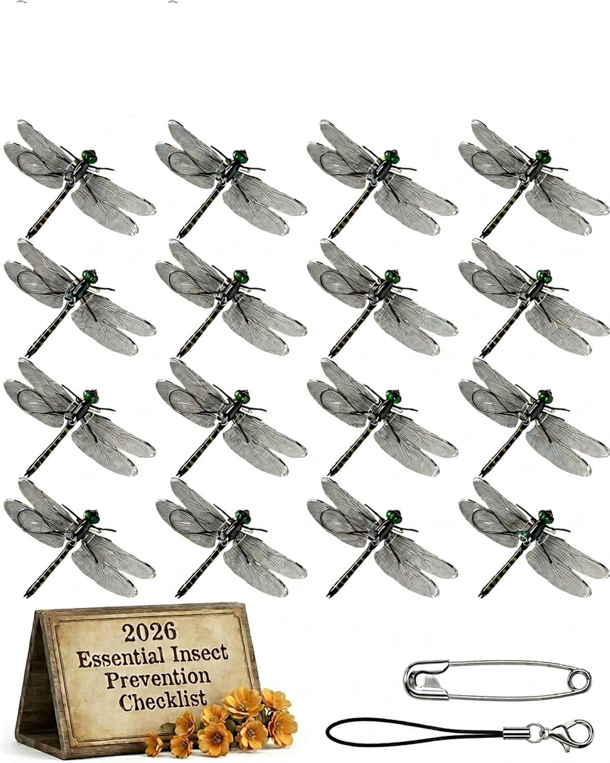 Dragonfly Clips for Bugs Repellent, 3D Artificial Dragon Fly, Lifelike Outdoor Hanging Ornament Garden Decor, Durable Fake to Keep Away Yard Ornaments Hat Golf Moving
