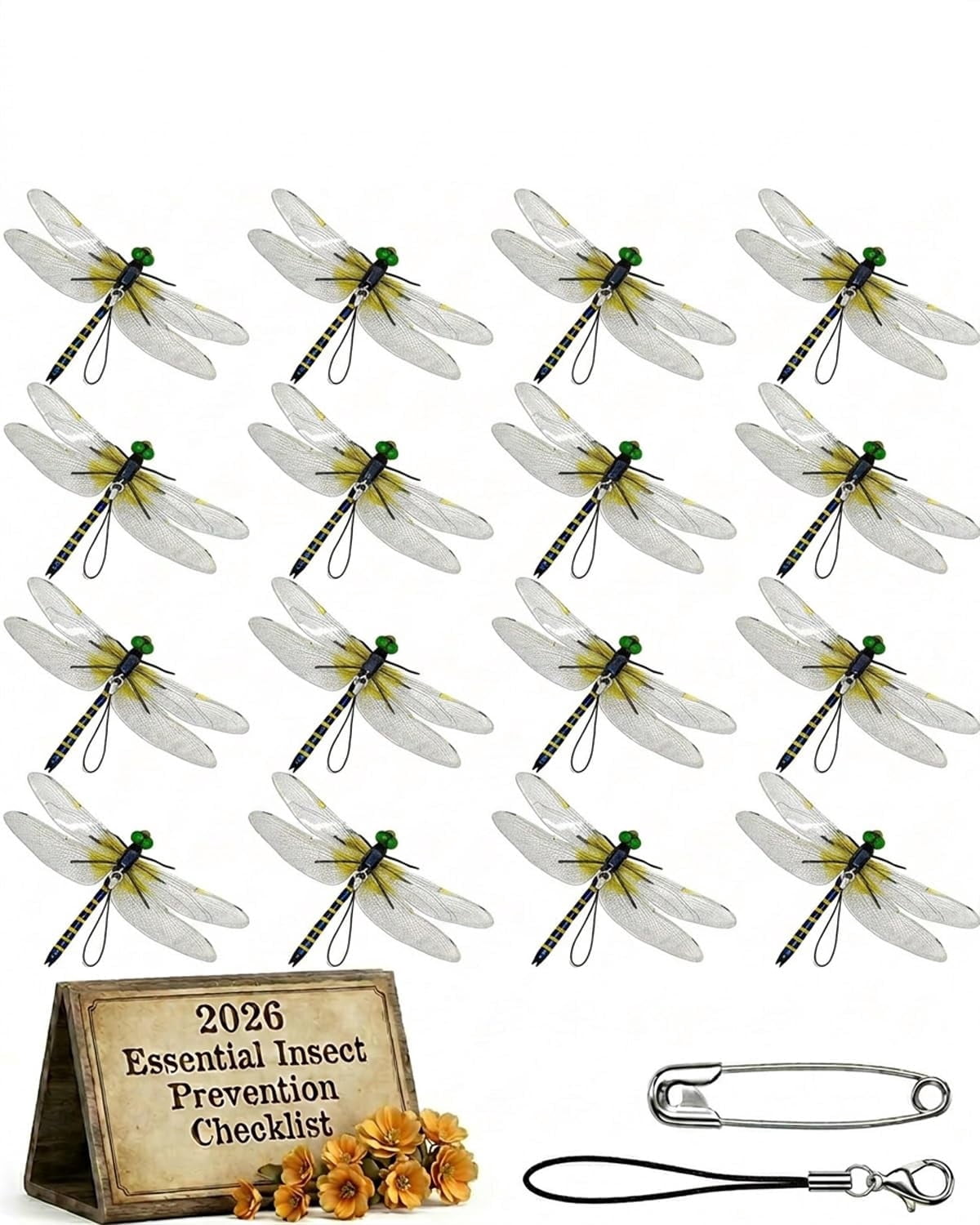 Dragonfly Clips for Bugs Repellent, 3D Artificial Dragon Fly, Lifelike Outdoor Hanging Ornament Garden Decor, Durable Fake to Keep Away Yard Ornaments Hat Golf Moving