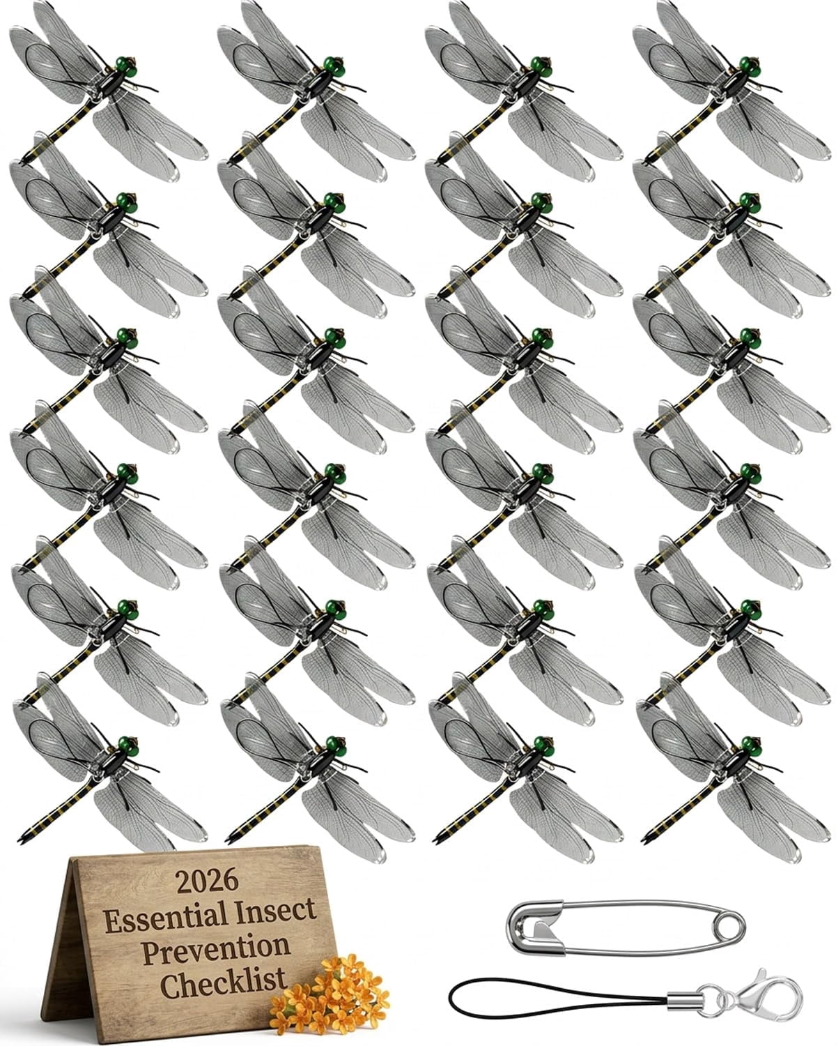 Dragonfly Clips for Bugs Repellent, 3D Artificial Dragon Fly, Lifelike Outdoor Hanging Ornament Garden Decor, Durable Fake to Keep Away Yard Ornaments Hat Golf Moving