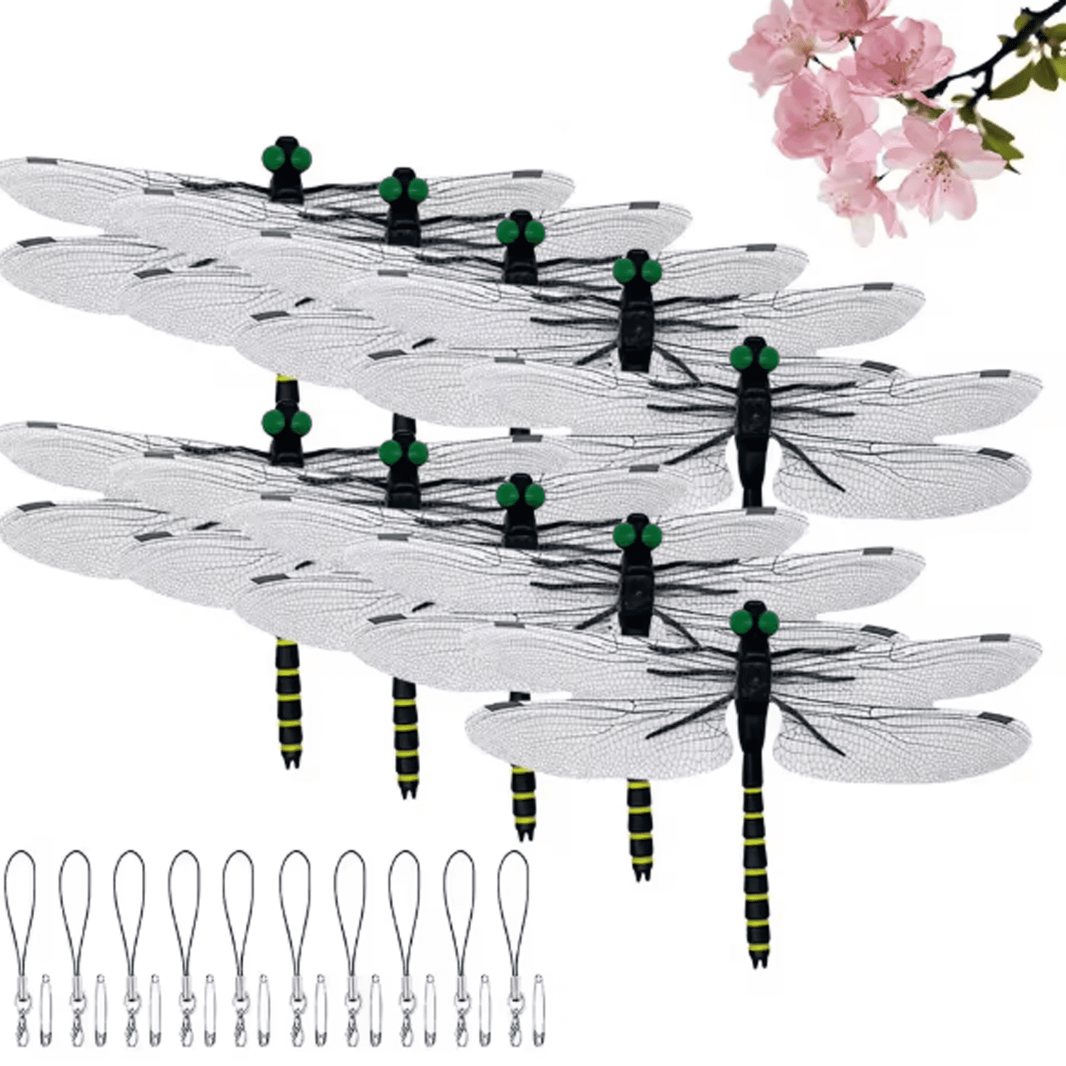 Dragonfly Clips for Bugs Repellent - Dragon Fly Clips For Bugs Repellent Outdoor Realistic Dragonfly Decoy, Portable Pins and Hanging Cords for Hiking, Camping, Gardening, and Yard Decor