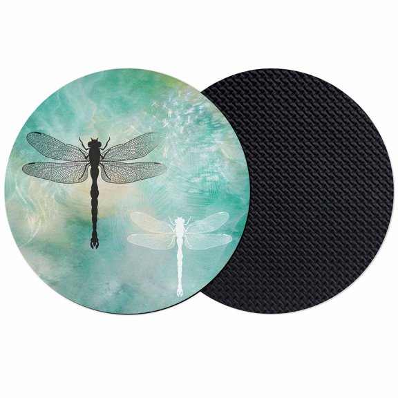 Dragonfly Coasters Set of 2, Absorbent Coasters for Drinks, Modern Abstract Gradient Teal Green Coaster for Desk Coffee Table Protection, Home Decor House Warming Gifts 4"