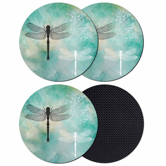 Dragonfly Coasters Set of 4, Absorbent Coasters for Drinks, Modern Abstract Gradient Teal Green Coaster for Desk Coffee Table Protection, Home Decor House Warming Gifts 4"