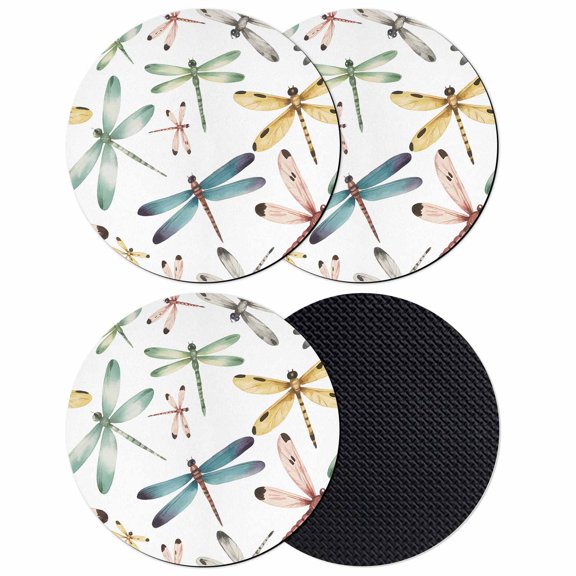 Dragonfly Coasters Set of 4, Absorbent Coasters for Drinks, Watercolor Colorful Nature Painting Art Coaster for Desk Coffee Table Protection, Home Decor House Warming Gifts 4"