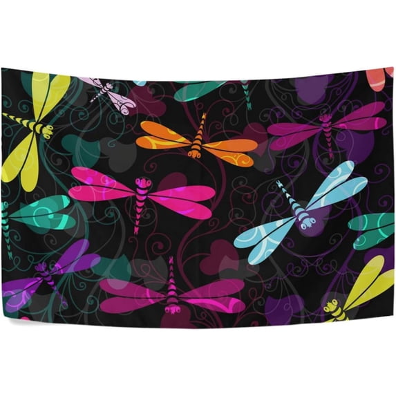 Dragonfly Colorful Flower Tapestry Wall Hanging Tapestries Happy Colorful Hippie Psychedelic Art Polyester Carpet Wall Decorative for Living Room Bedroom 60x51inch