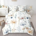 thumbnail image 1 of Dragonfly Comforter Set King Size,Watercolor Floral Bedding Set Women,Blue Beige Flowers Bed In A Bag(Comforter+Fitted+Flat Sheet+2 Pillowcases+2 Throw Pillow Covers) 7 Pieces Bed Set, 1 of 4