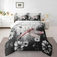 Dragonfly Comforter Set Daisy Flowers Full Bedding Sets for Boys,Red