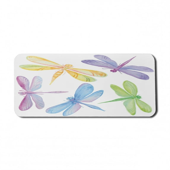 Dragonfly Computer Mouse Pad, Colorful Watercolor Winged Bugs Children Kids Nursery Spring Themed Picture, Rectangle Non-Slip Rubber Mousepad X-Large, 35" x 15" Gaming Size, Multicolor, by Ambesonne