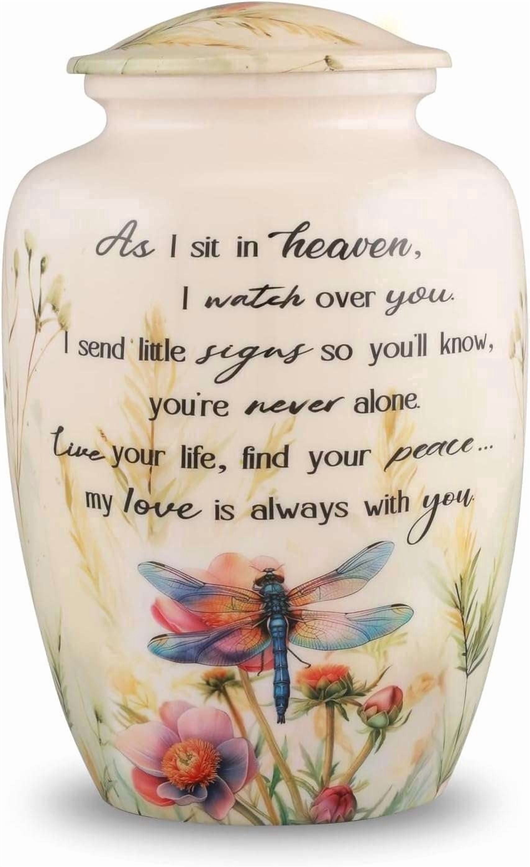 Dragonfly Cremation Urn for Adult Ashes Floral Memorial Urn Large Metal Funeral Urn for Human Ashes Holds Up to 210 Cu In 6.5x6.5x9.75 Inch